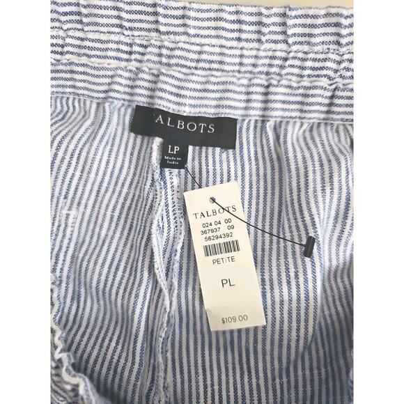 Talbots~Woman L Petite~Blue/White Linen Wide Leg Pants Pull On Coastal Beach NWT - Picture 5 of 16